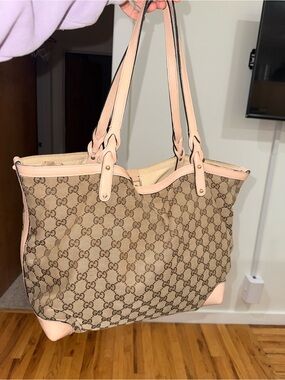 Gucci GG Canvas Tote with Peachy Trim and Handles